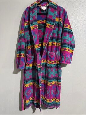 Vintage 1990s T.J Lawford  towel bathrobe multicolored southwestern Aztec